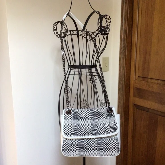 NWOTGS UNICA! FIRENZE ITALY WOVEN LEATHER BICOLOR CROSSBODY CHAIN STRAP BAG - Picture 1 of 12